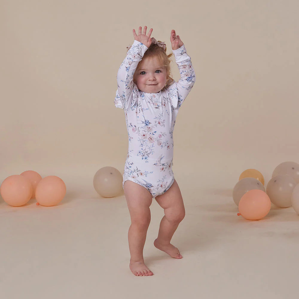 Snuggle Hunny - LS Organic Bodysuit w Frill - Sweet Swallows
