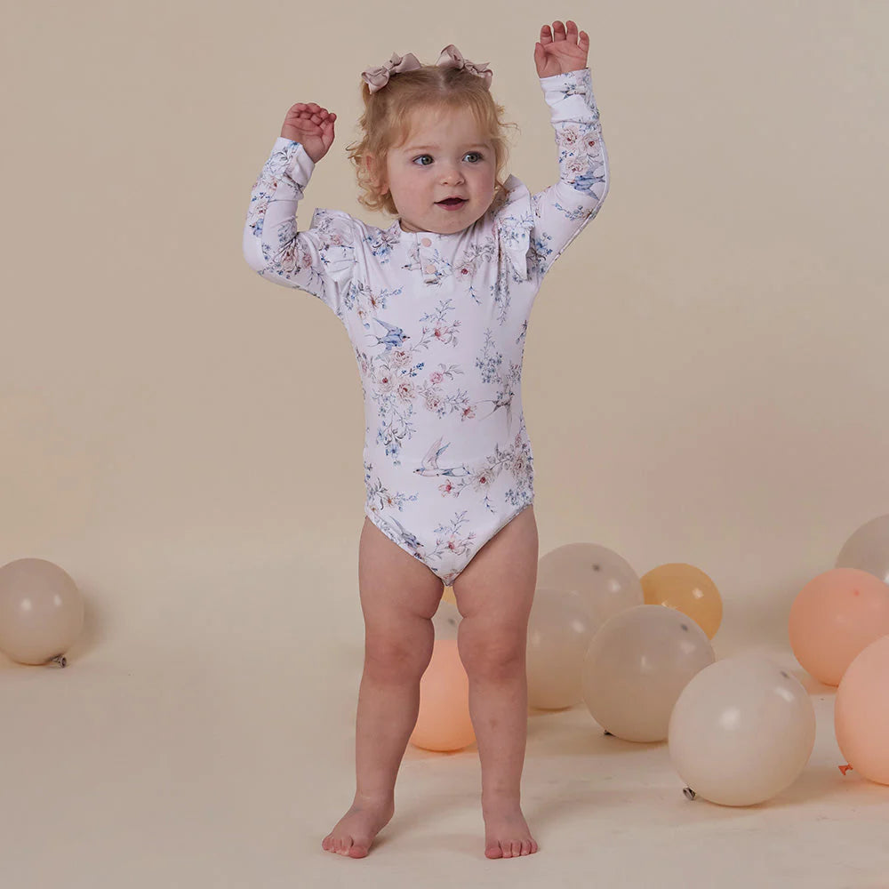 Snuggle Hunny - LS Organic Bodysuit w Frill - Sweet Swallows