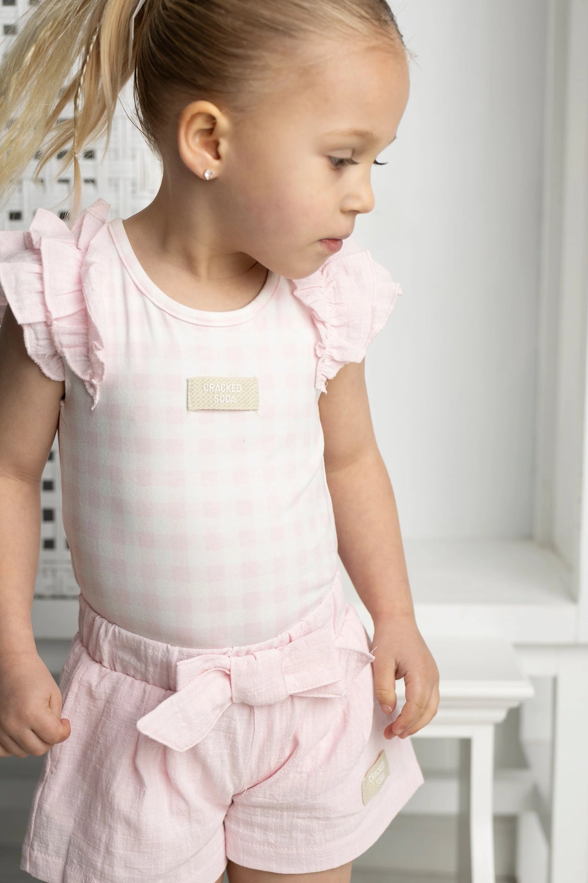 Cracked Soda - Tilli Check Frill Bodysuit pink check