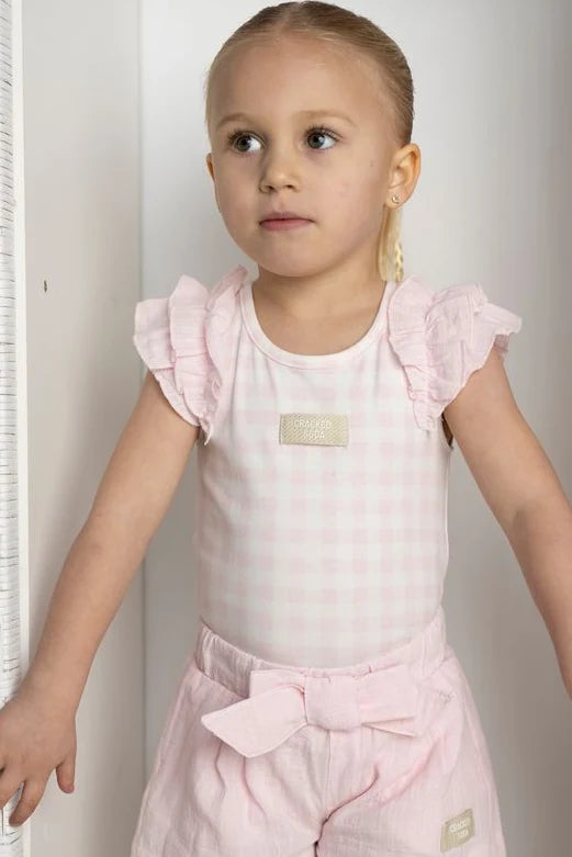 Cracked Soda - Tilli Check Frill Bodysuit pink check