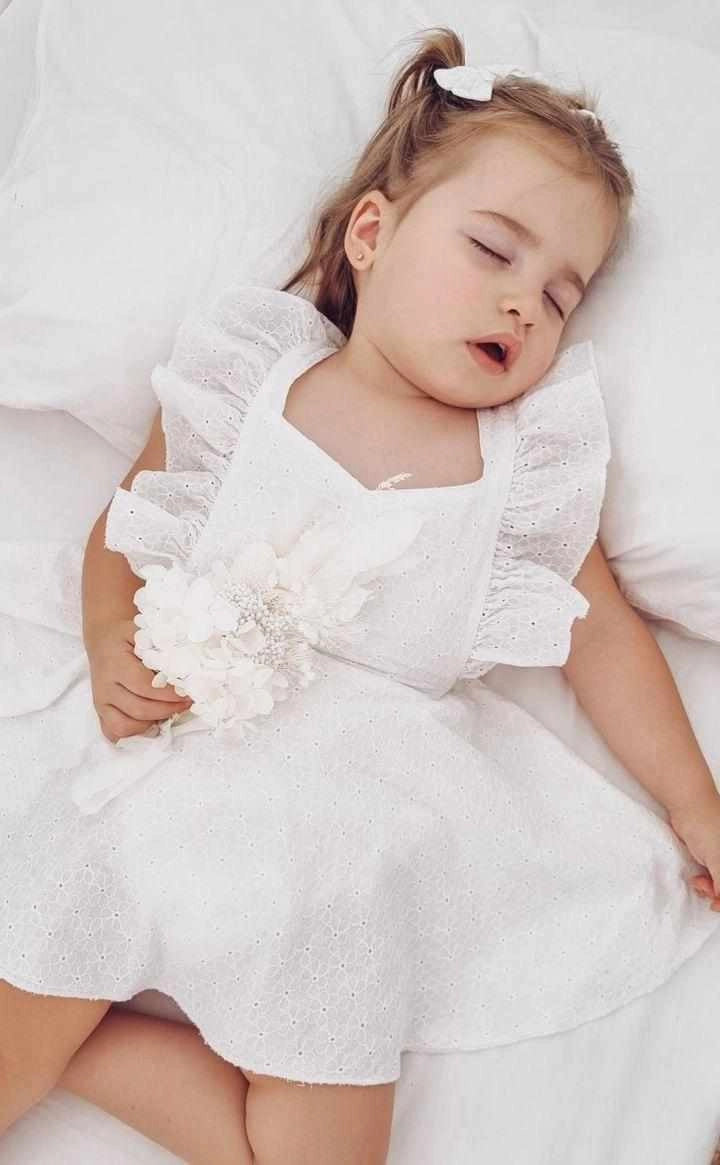 Maman Vivian Embroided White Cotton Romper Dress 0