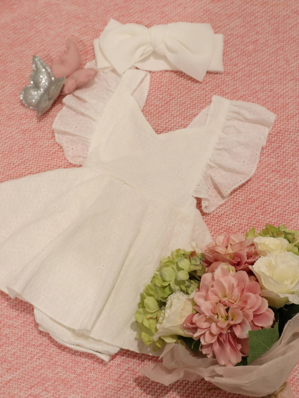 Maman Vivian Embroided White Cotton Romper Dress 0