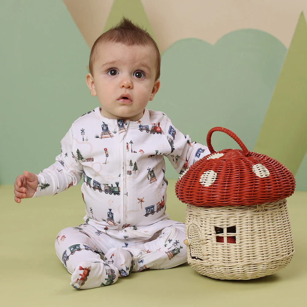 Snuggle Hunny Organic Snuggle Sleepsuit Zip Footie - Trains
