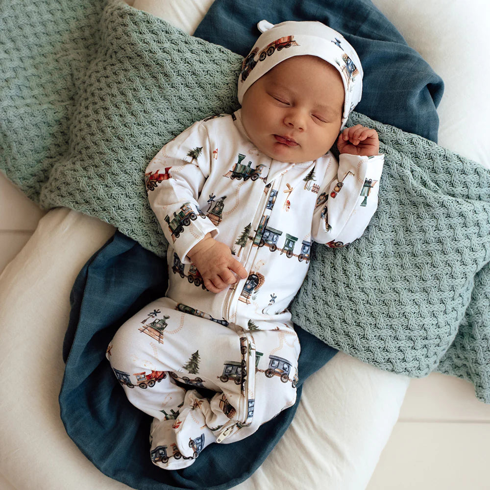 Snuggle Hunny Organic Snuggle Sleepsuit Zip Footie - Trains
